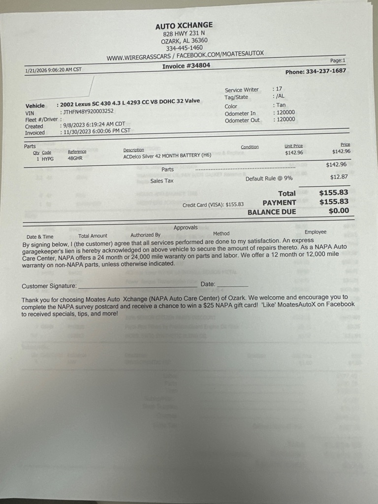 Lexus SC 430 Convertible 2002