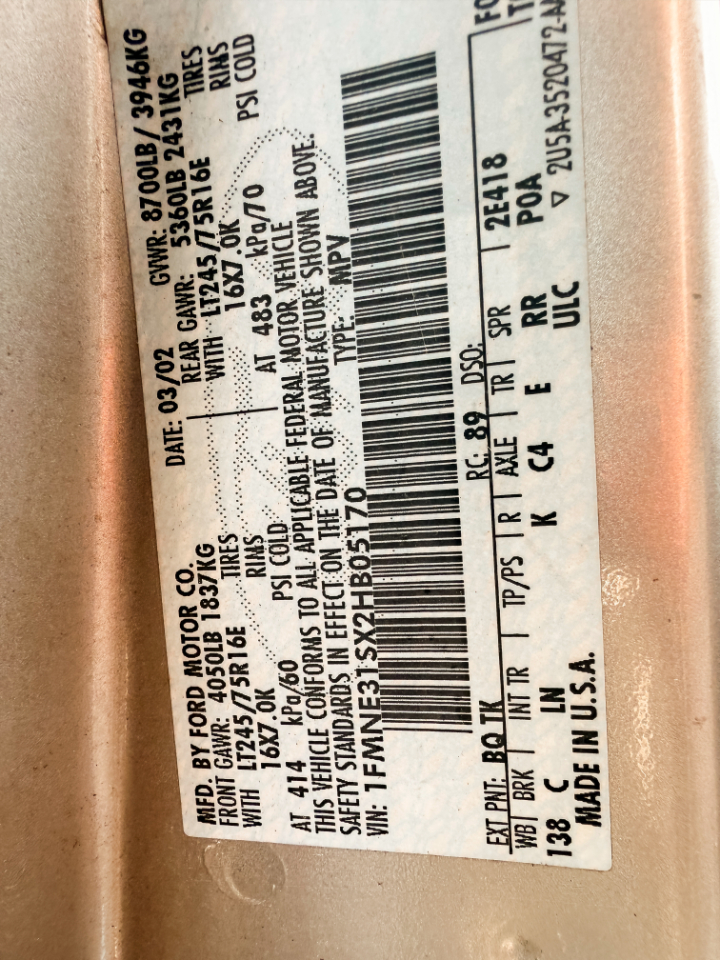 Ford Econoline Wagon E-350 XL Super Duty 2002