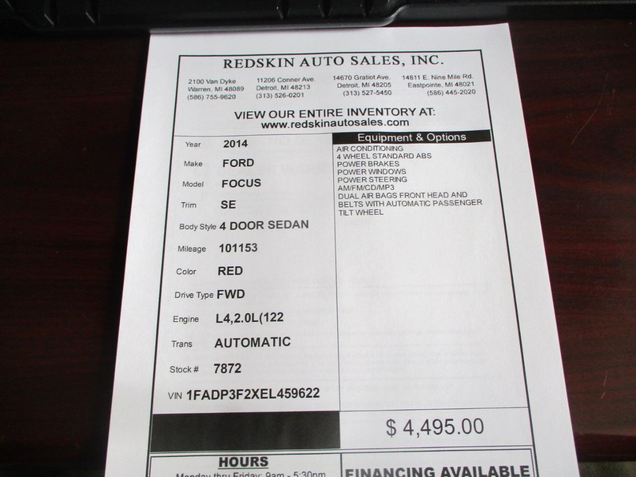 Ford Focus SE Sedan 2014