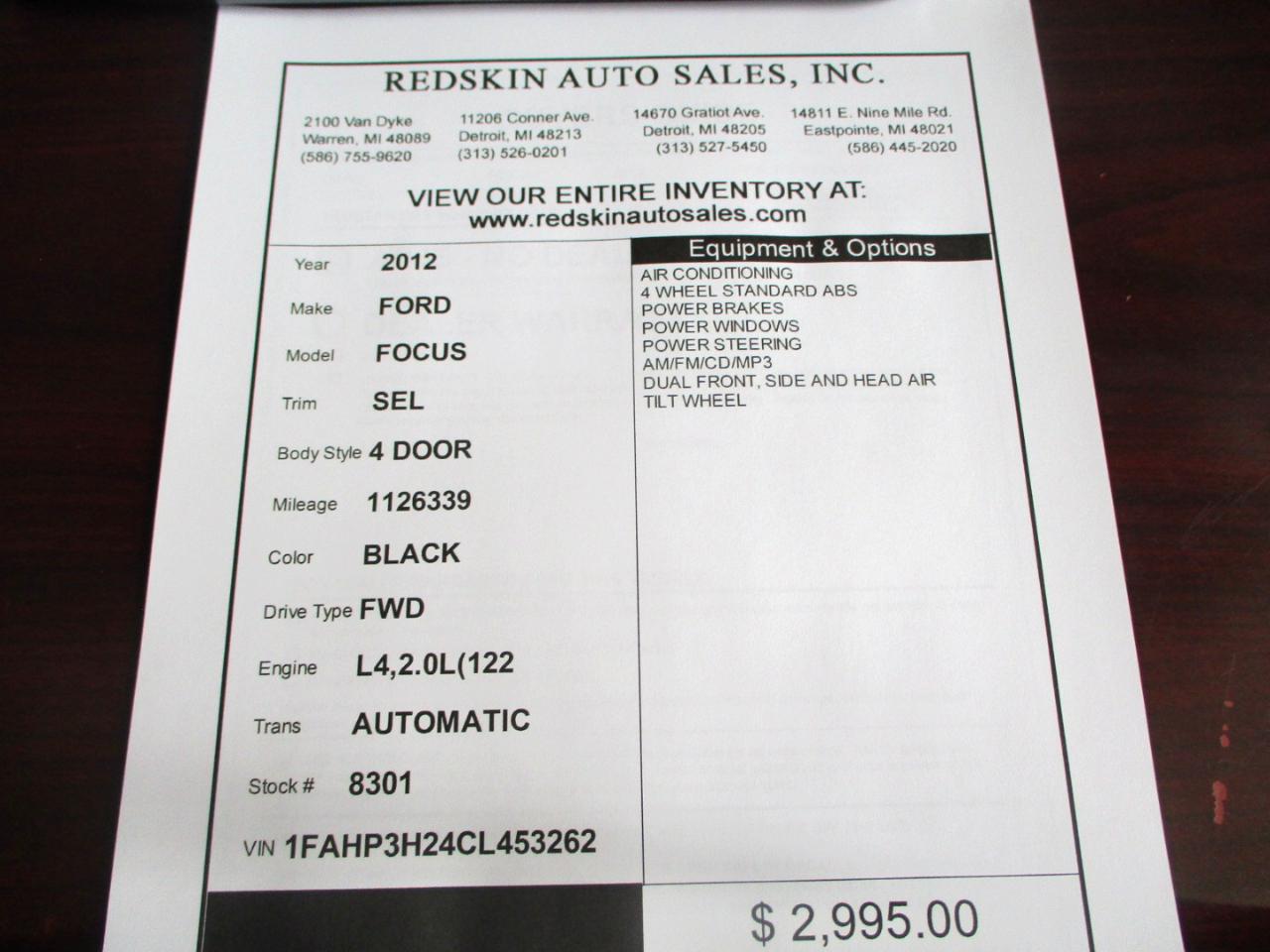 Ford Focus SEL Sedan 2012