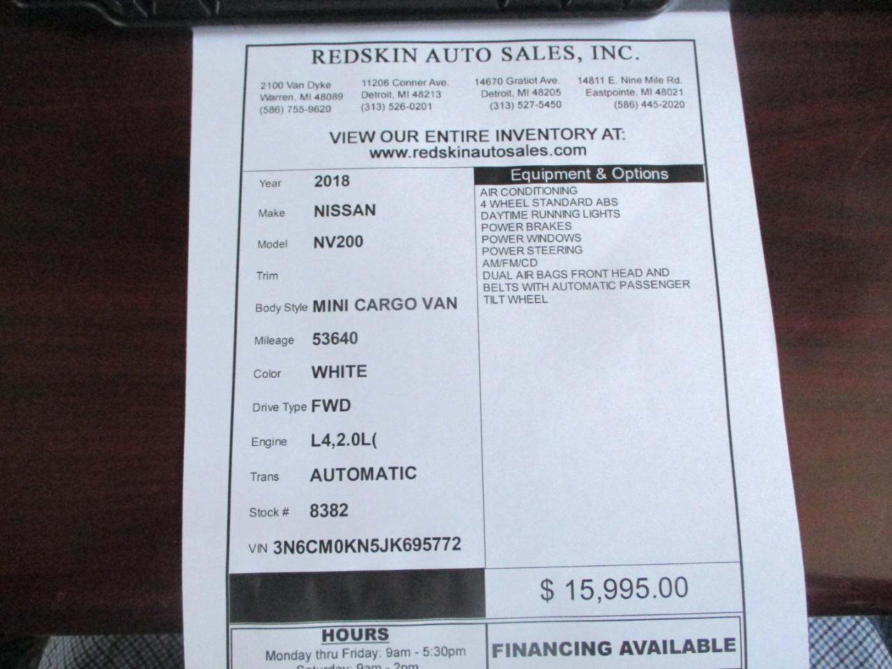 Nissan NV200 SV 2018