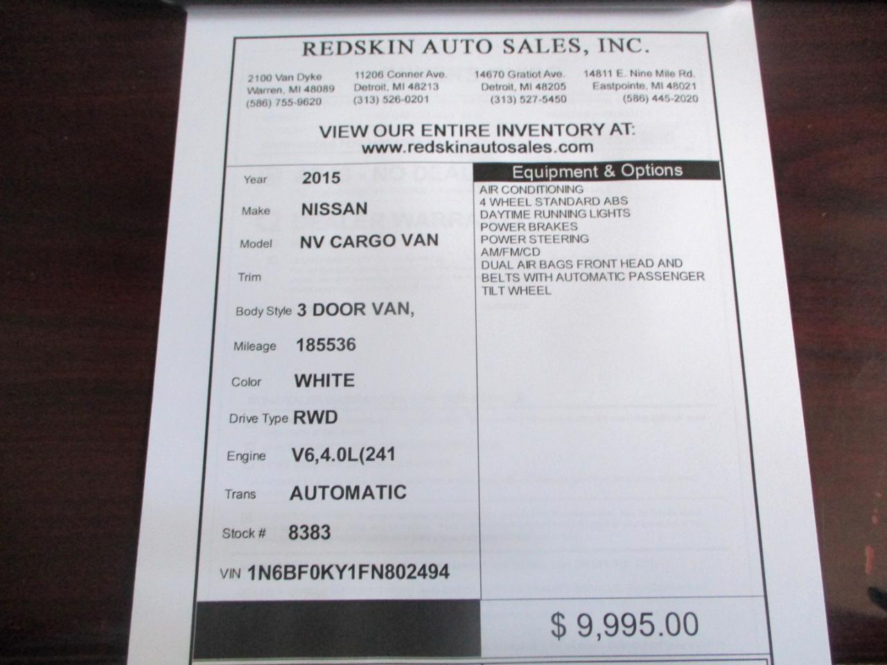 Nissan NV Cargo 2500 HD S V6 2015