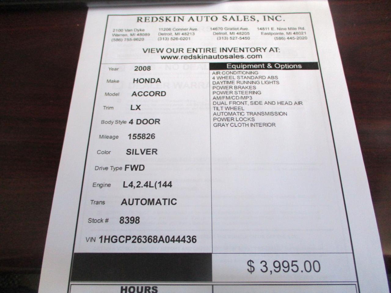 Honda Accord LX sedan AT 2008