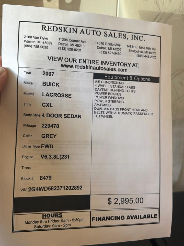 Buick LaCrosse 4dr Sdn CXL 2007