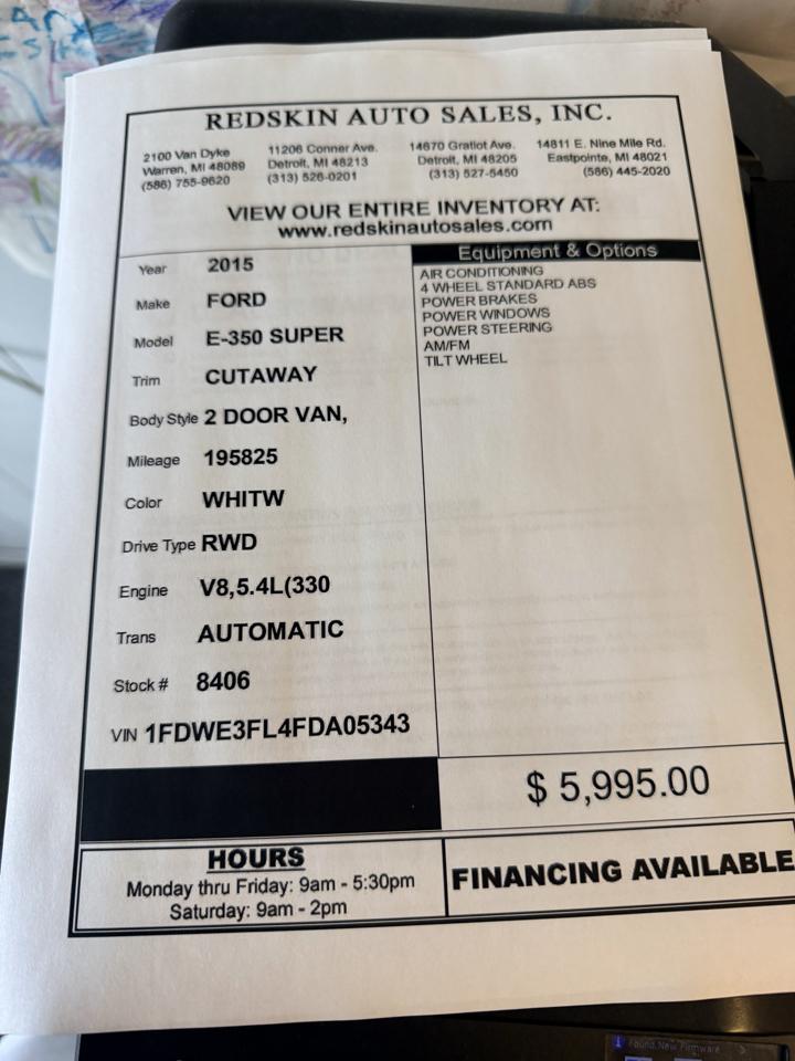 Ford Econoline Commercial Cutaway E-350 Super Duty 138" DRW 2015