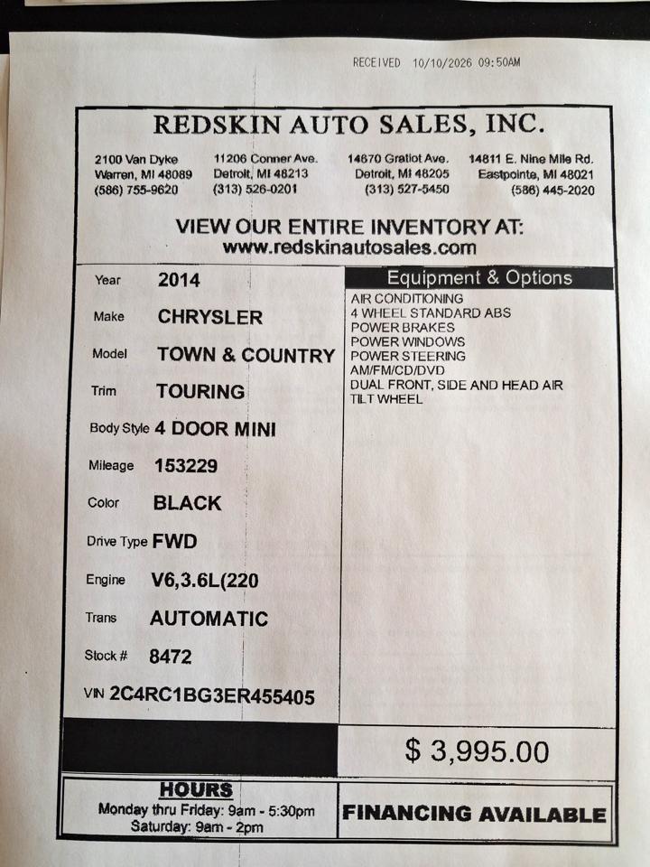 Chrysler Town & Country 4dr Wgn Touring 2014