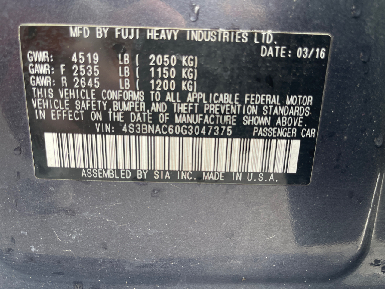 Subaru Legacy 2.5i Premium 2016