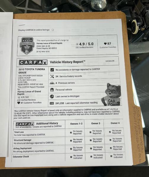 Toyota Tundra 4WD CrewMax 145.7" 5.7L SR5 (Natl) 2010