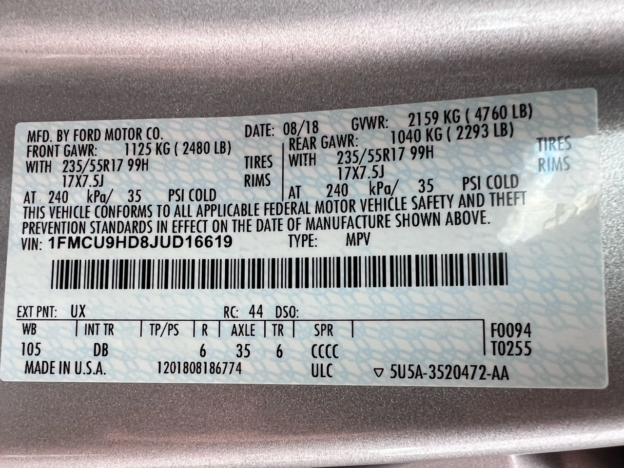 Ford Escape SEL 4WD 2018 Ford Escape SEL 4WD 2018