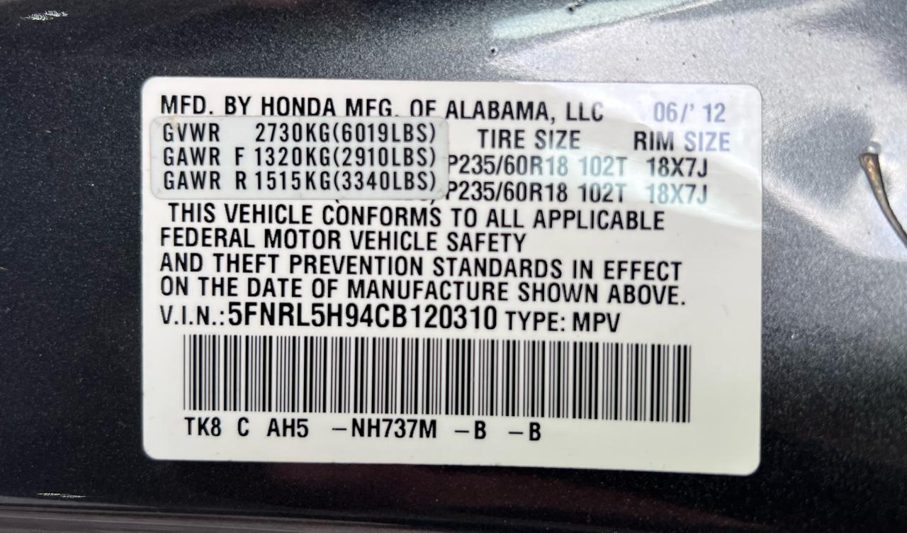 Honda Odyssey 5dr Touring 2012