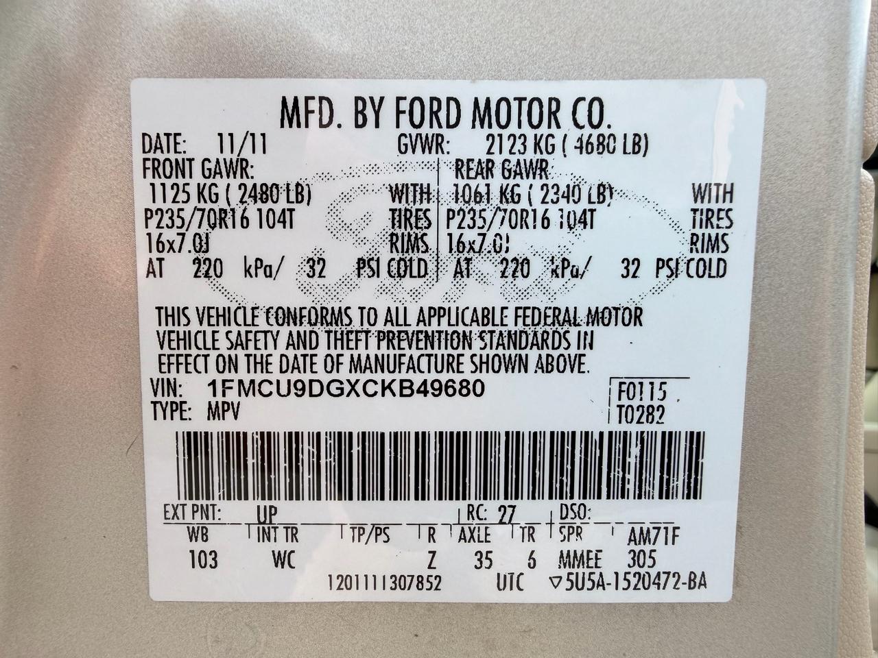 Ford Escape 4WD 4dr XLT 2012