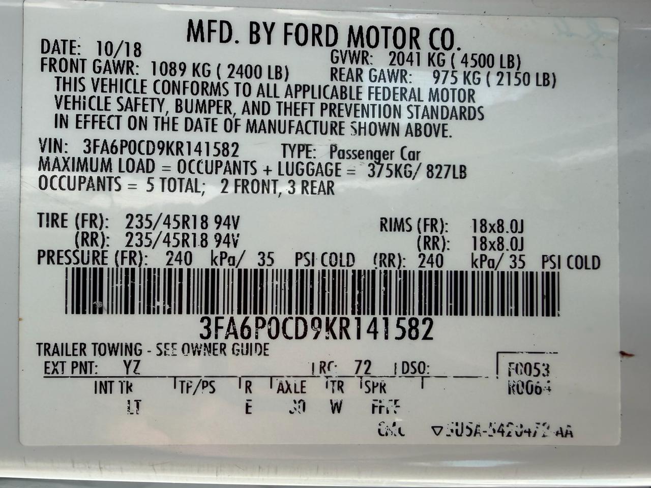Ford Fusion SEL FWD 2019