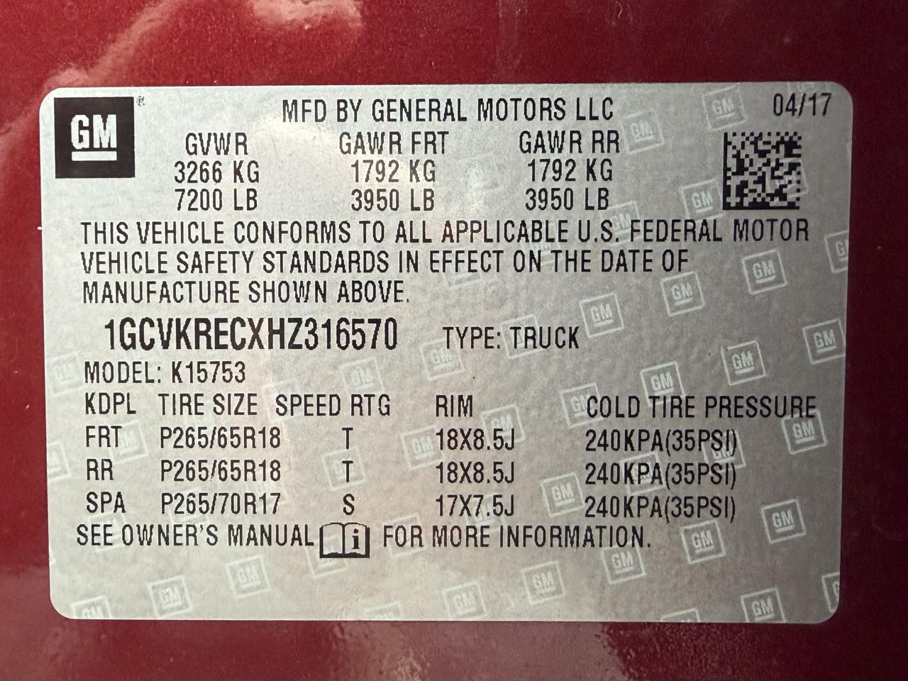 Chevrolet Silverado 1500 4WD Double Cab 143.5" LT w/1LT 2017