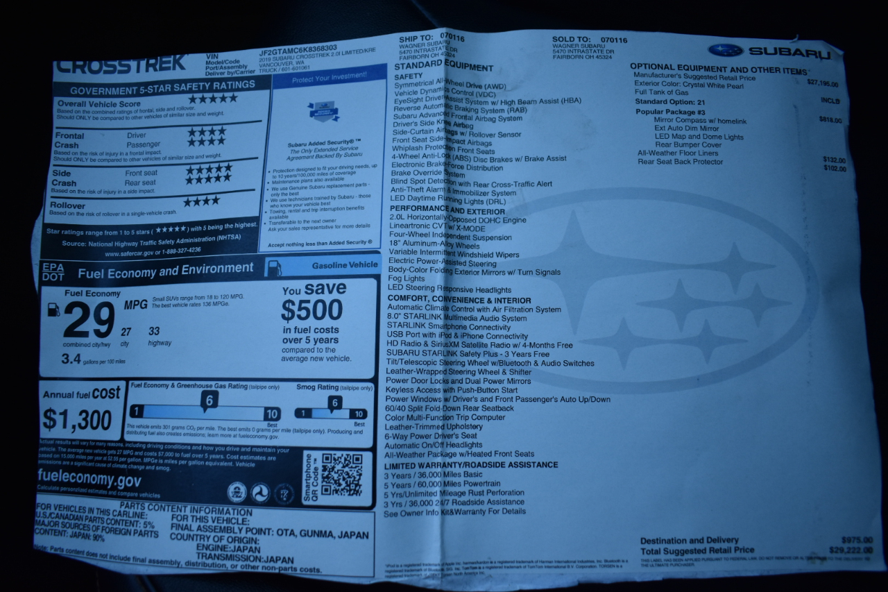 Subaru Crosstrek 2.0i Limited CVT 2019