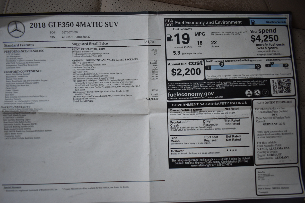 Mercedes-Benz GLE GLE 350 4MATIC SUV 2018