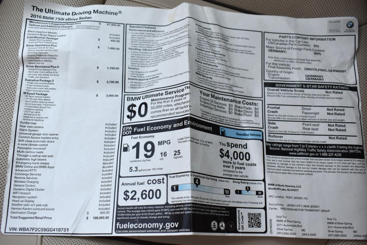 BMW 7 Series 4dr Sdn 750i xDrive AWD 2016