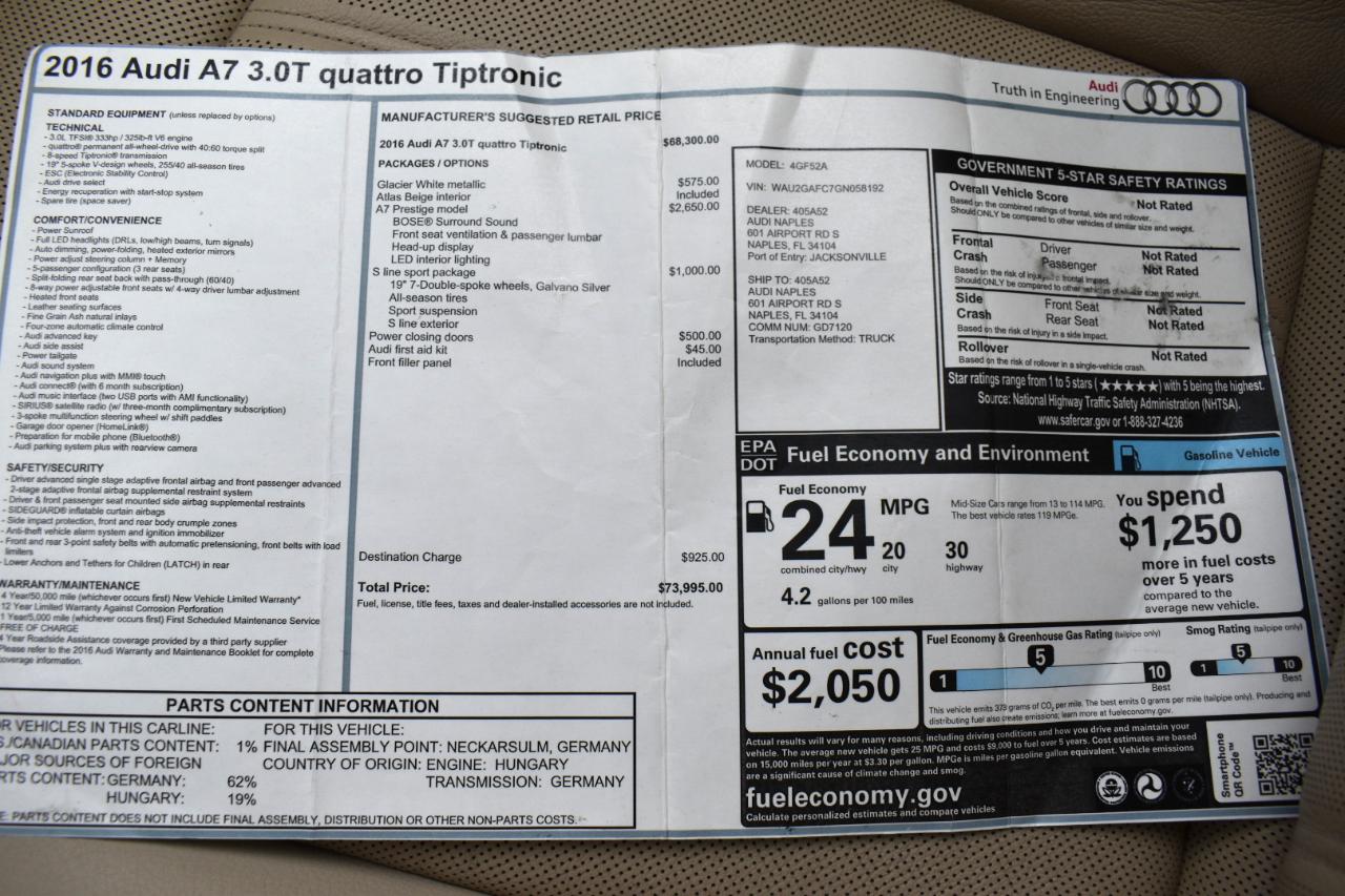 Audi A7 4dr HB quattro 3.0 Prestige 2016