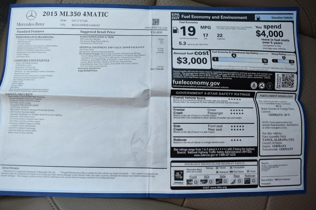 Mercedes-Benz M-Class 4MATIC 4dr ML 350 2015