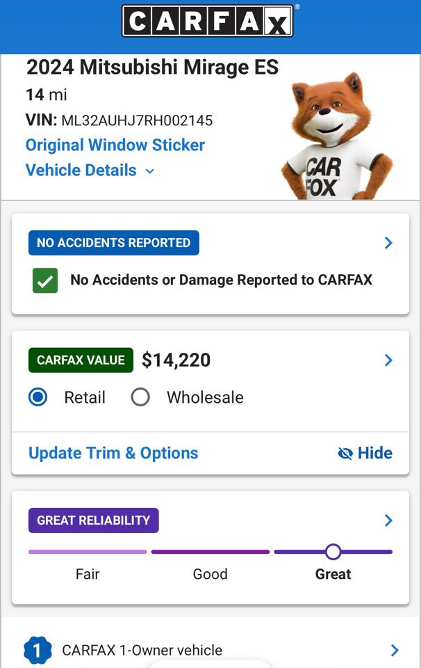 Mitsubishi Mirage ES CVT 2024