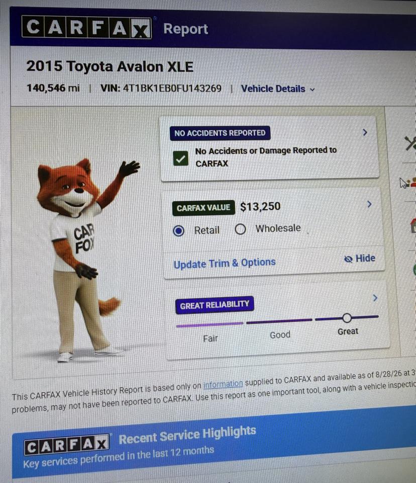 Toyota Avalon 4dr Sdn XLE Touring (Natl) 2015
