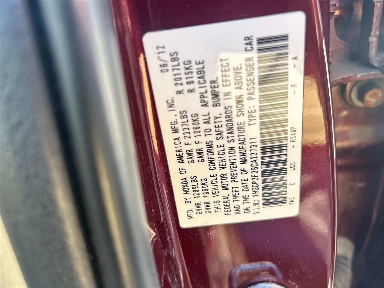 Honda Accord 4dr I4 Auto LX 2012