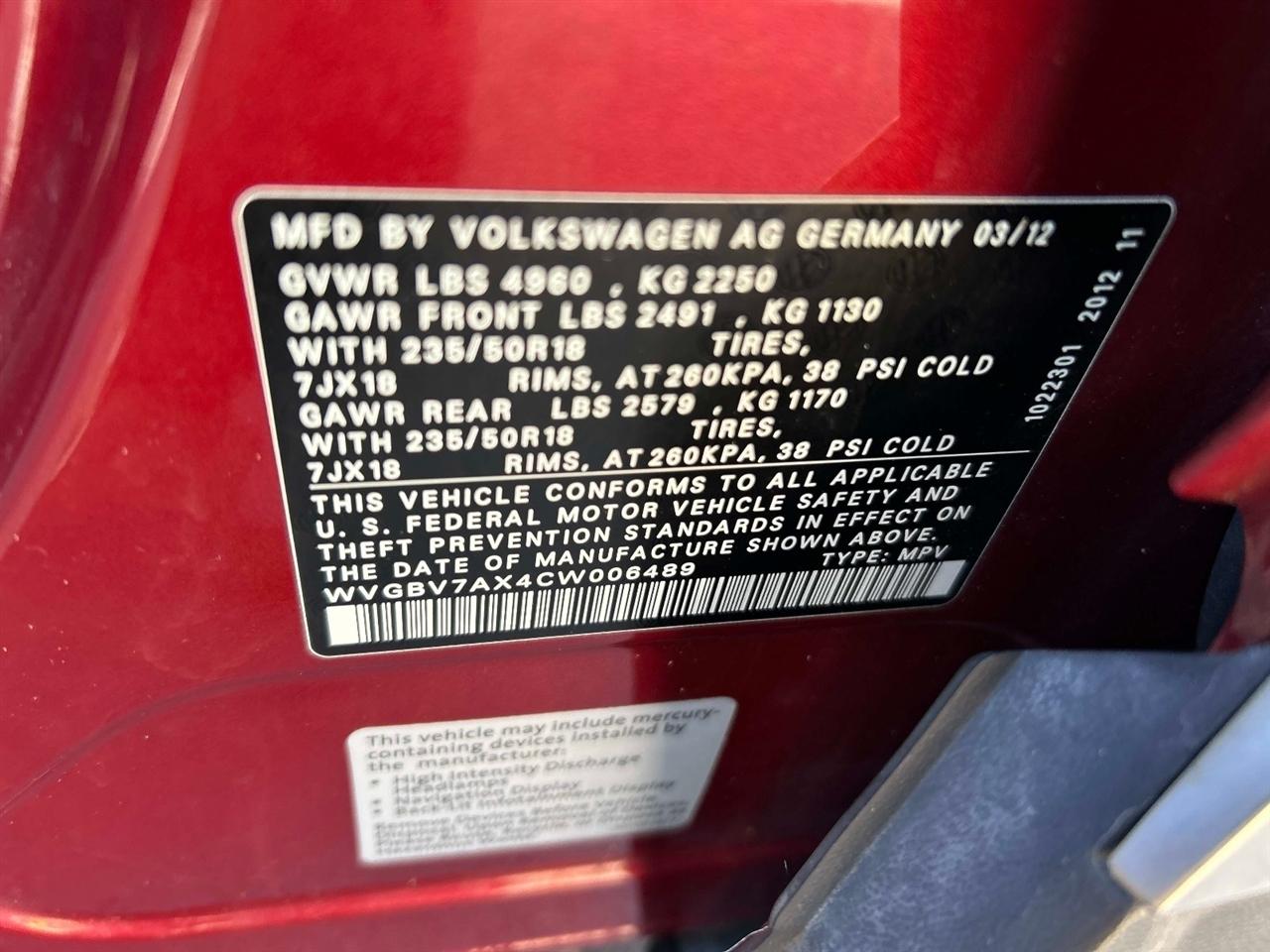Volkswagen Tiguan 4WD 4dr Auto S 2012