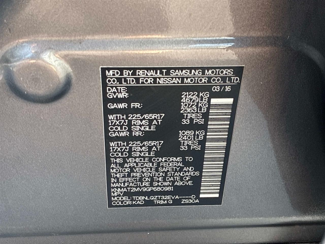 Nissan Rogue AWD 4dr SV 2016