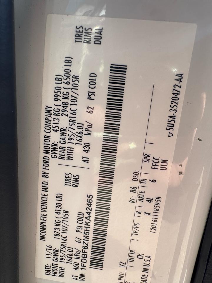 Ford Transit Chassis T-350 DRW 138" WB 9950 GVWR 2017