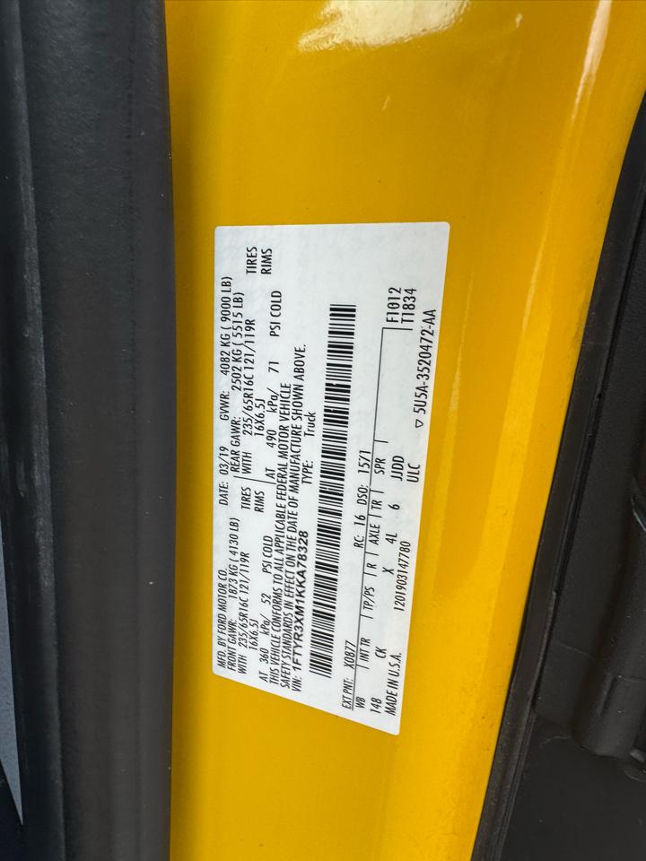 Ford Transit Van T-250 148" EL Hi Rf 9000 GVWR Sliding RH Dr 2019