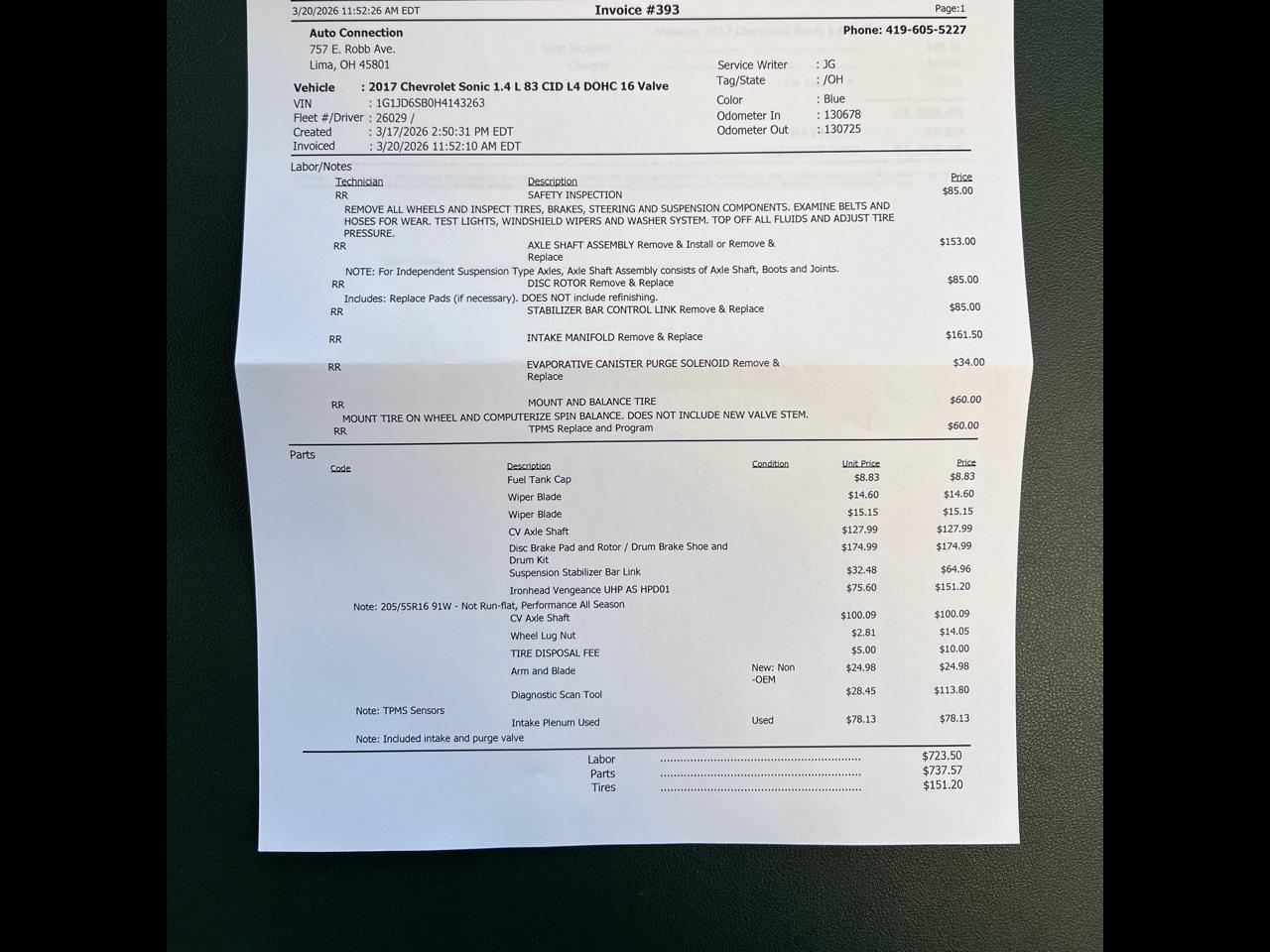 Chevrolet Sonic 5dr HB Auto LT w/1SD 2017