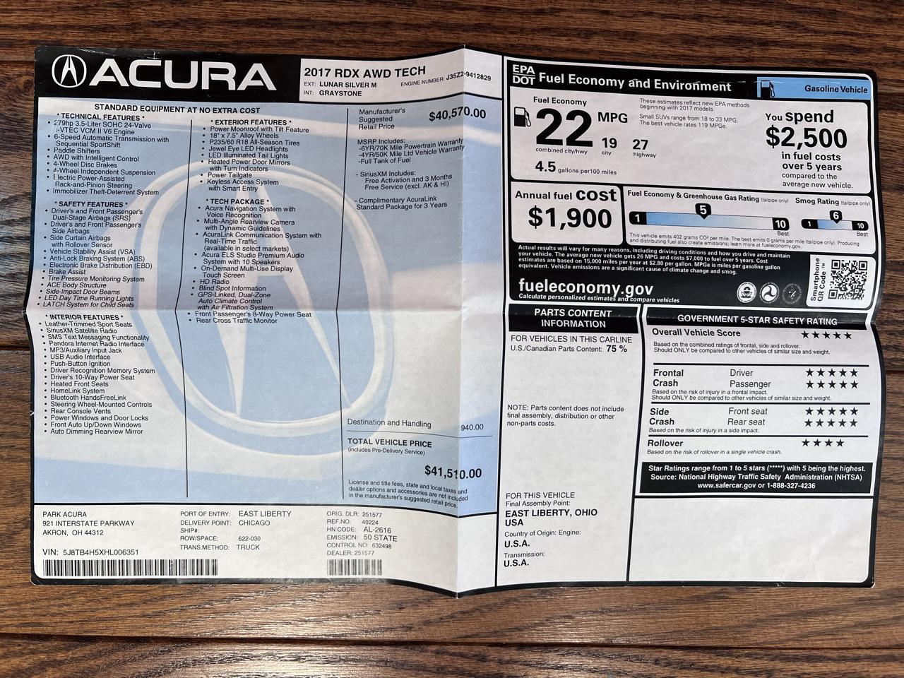 Acura RDX AWD w/Technology/AcuraWatch Plus Pkg 2017