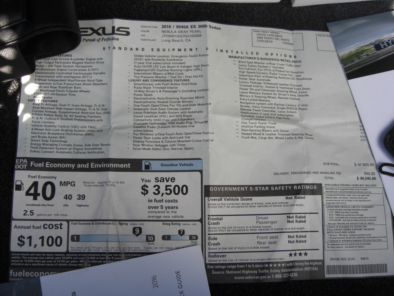 Lexus ES 300h 4dr Sdn Hybrid 2016