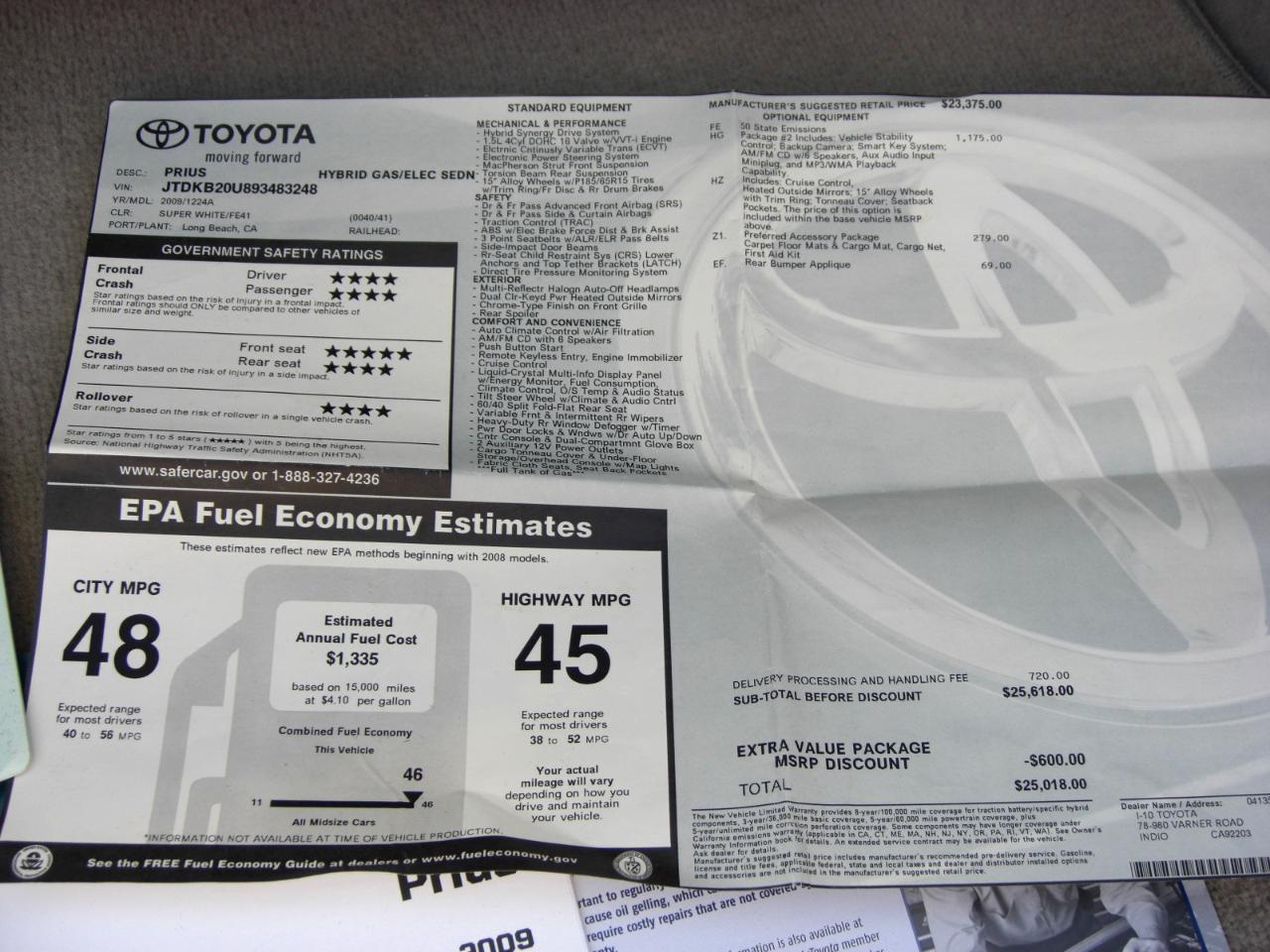 Toyota Prius 5dr HB (Natl) 2009