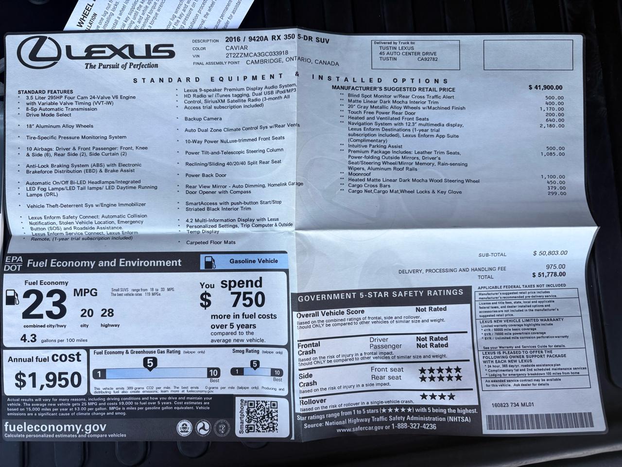Lexus RX 350 FWD 4dr 2016