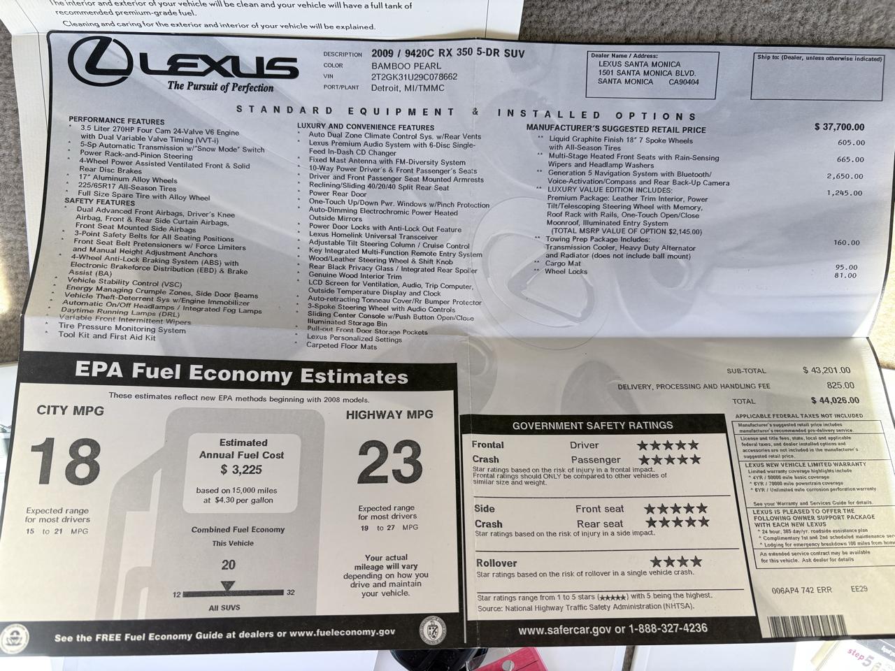 Lexus RX 350 FWD 4dr 2009