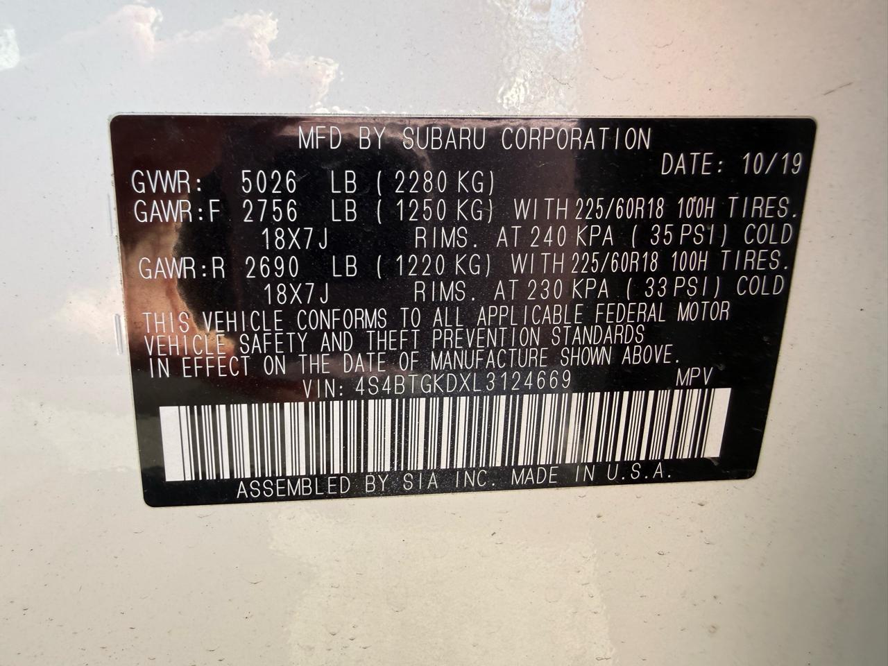 Subaru Outback Onyx Edition XT 2020