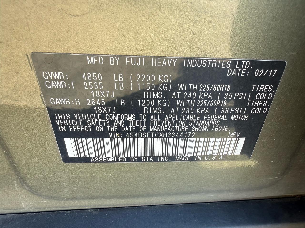 Subaru Outback 3.6R Touring 2017