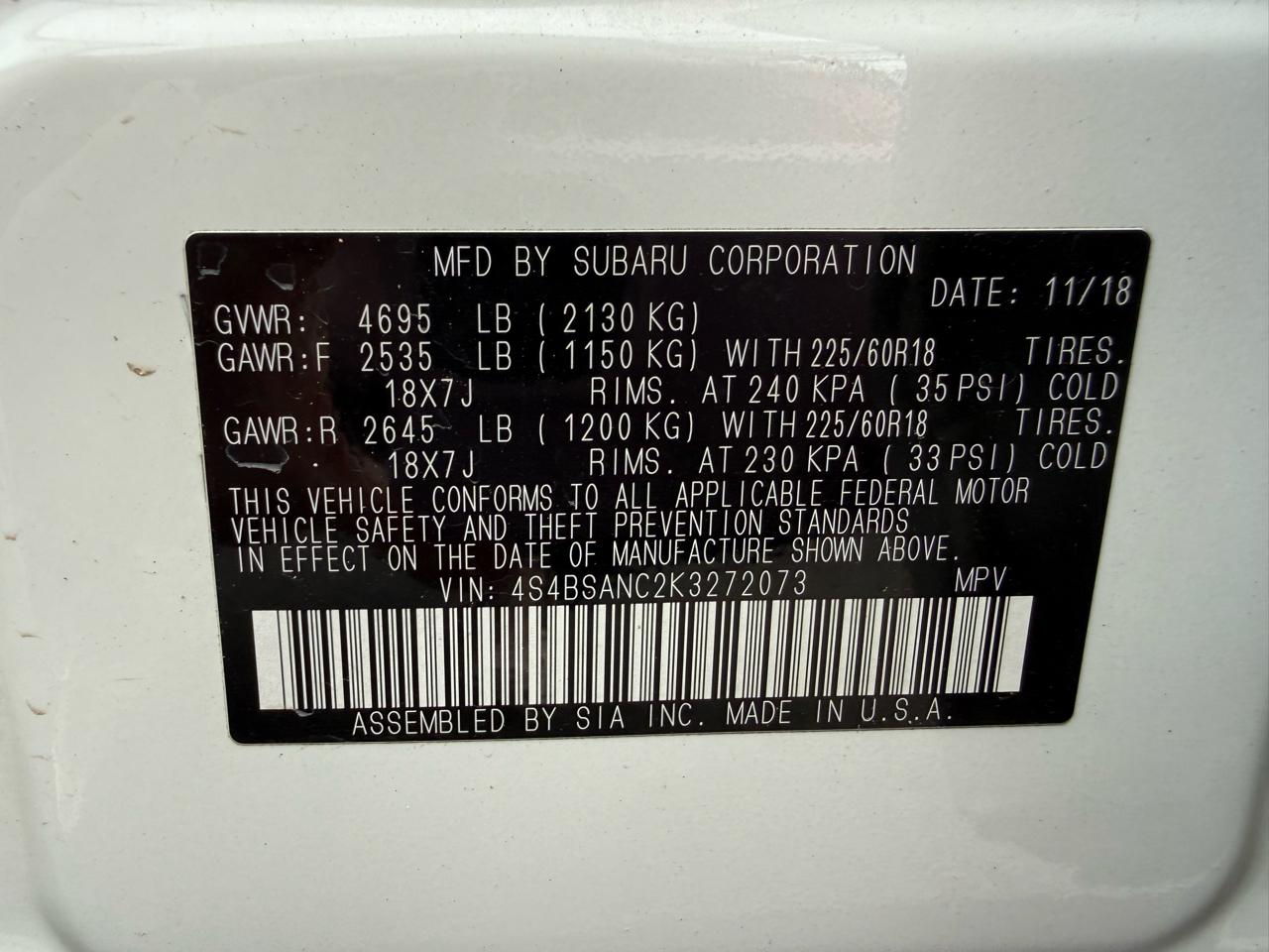 Subaru Outback 2.5i Limited 2019