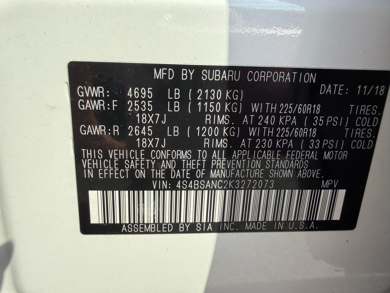 Subaru Outback 2.5i Limited 2019