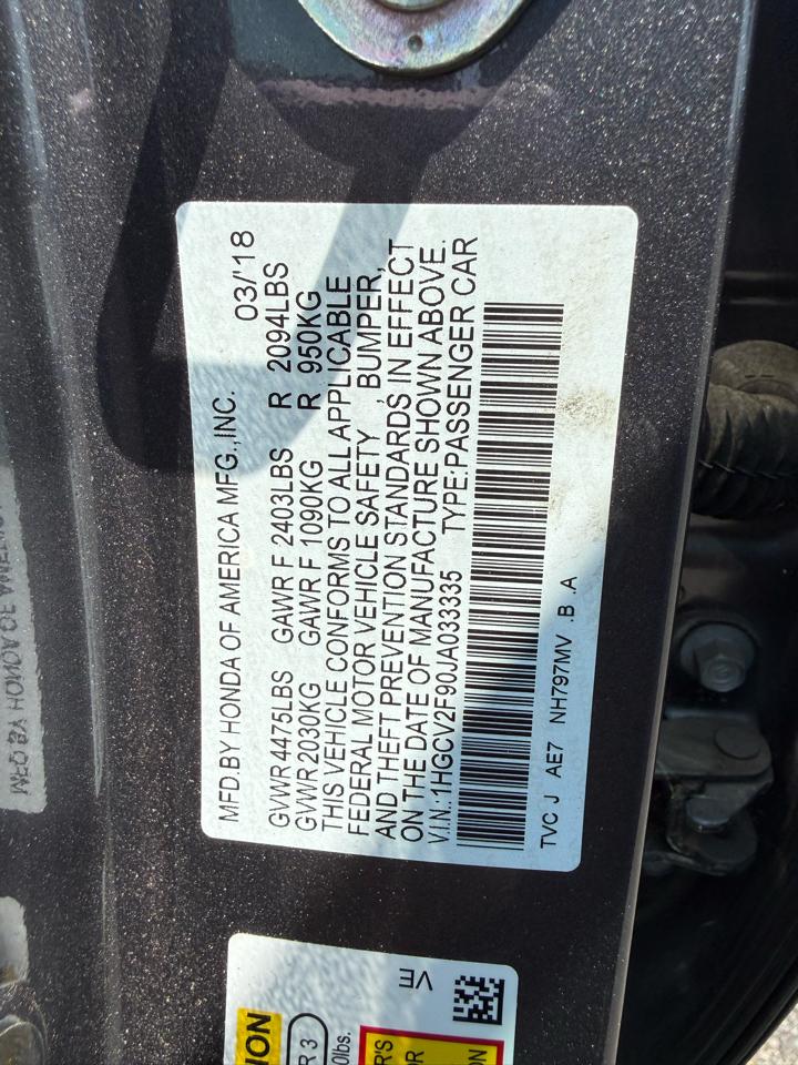 Honda Accord Touring 2.0T 10A 2018