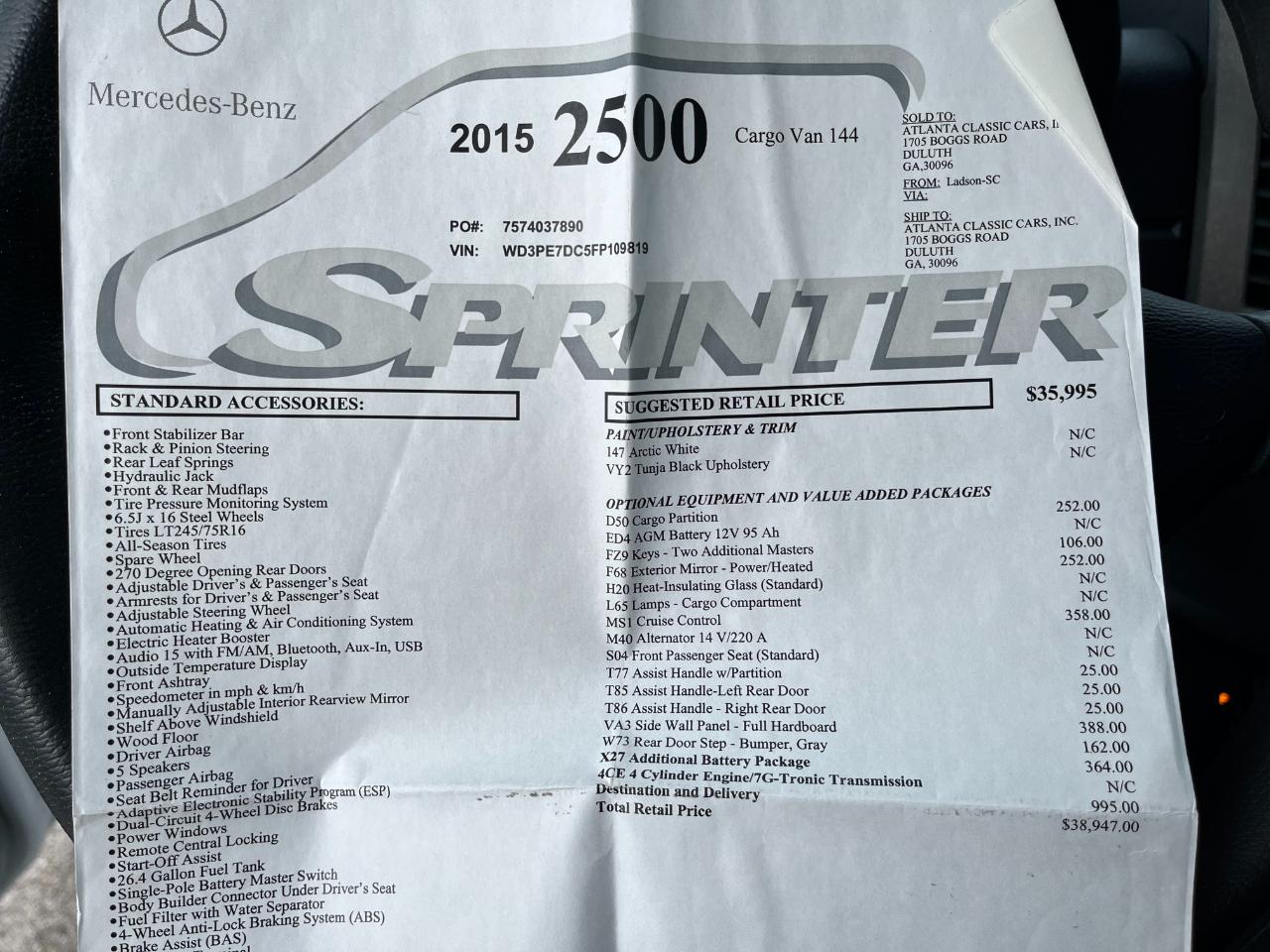 Mercedes-Benz Sprinter 2500 144-in. WB 2015