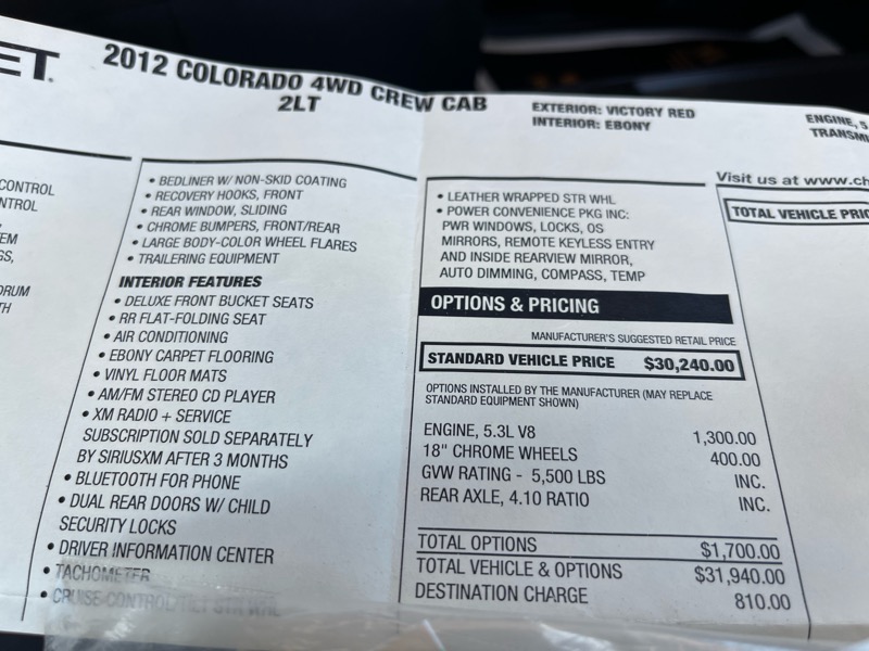 Chevrolet Colorado 2LT Crew Cab 4WD 2012 Chevrolet Colorado 2LT Crew Cab 4WD 2012