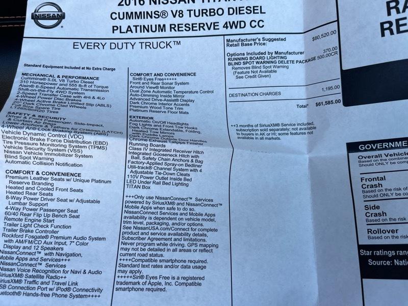 Nissan Titan XD Platinum Reserve 4WD Diesel 2016