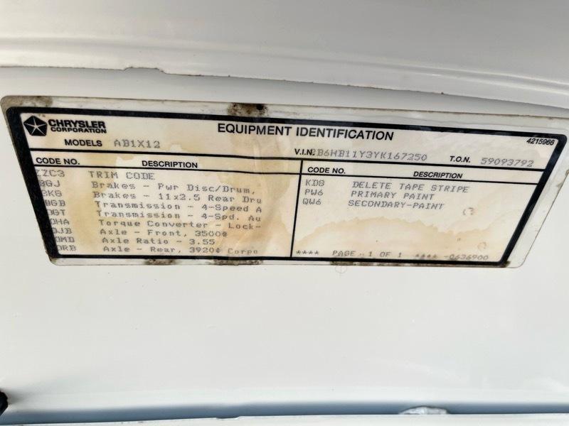 Dodge Ram Van 1500 127" WB Conversion 2000