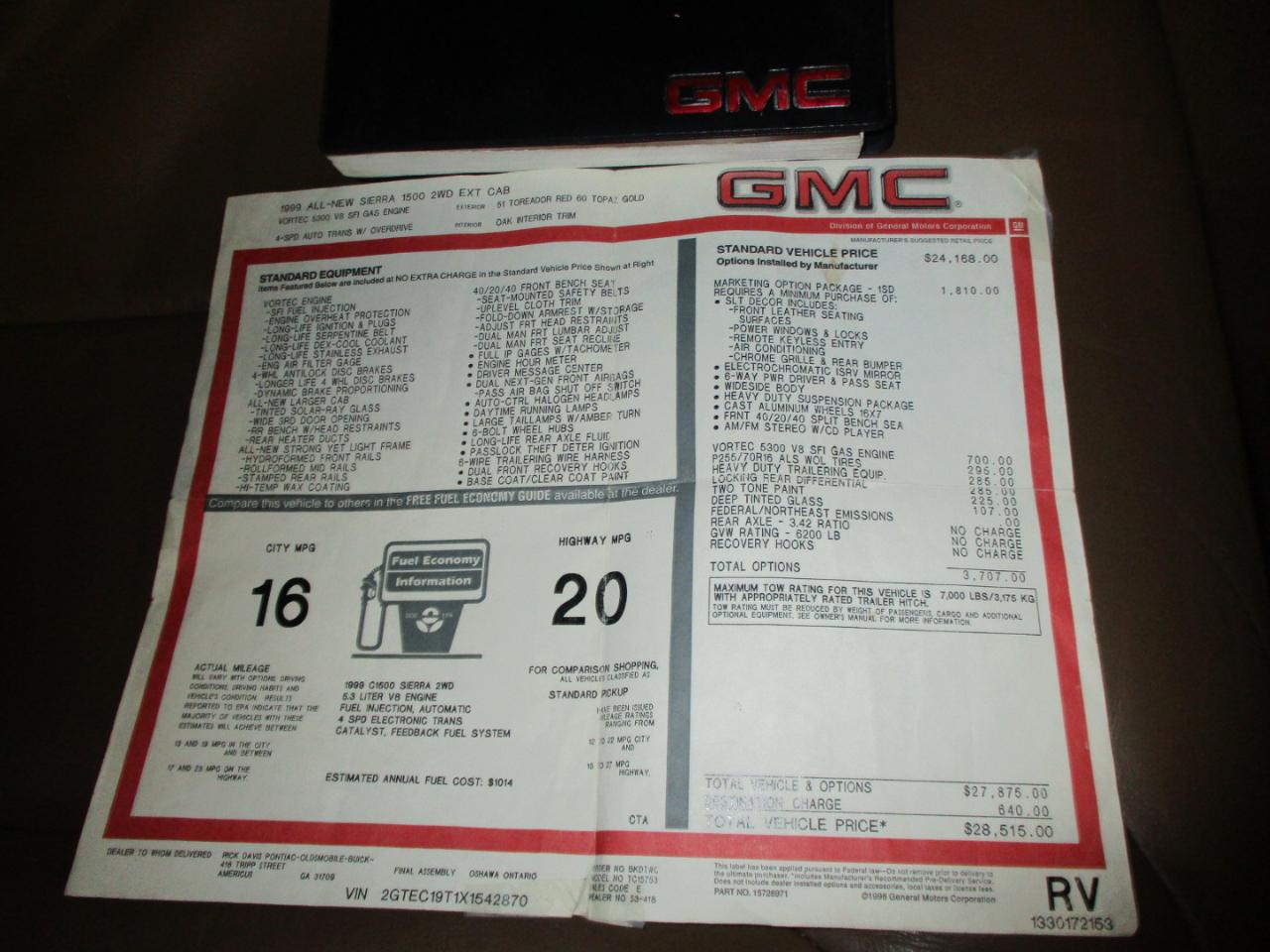 GMC New Sierra 1500 Ext Cab 143.5" WB SLE 1999
