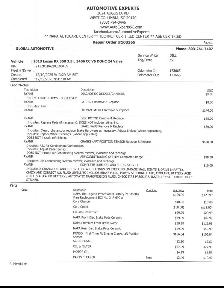 Lexus RX 350 FWD 2013