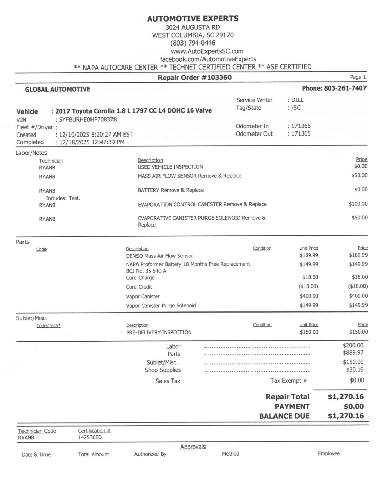 Toyota Corolla SE 2017