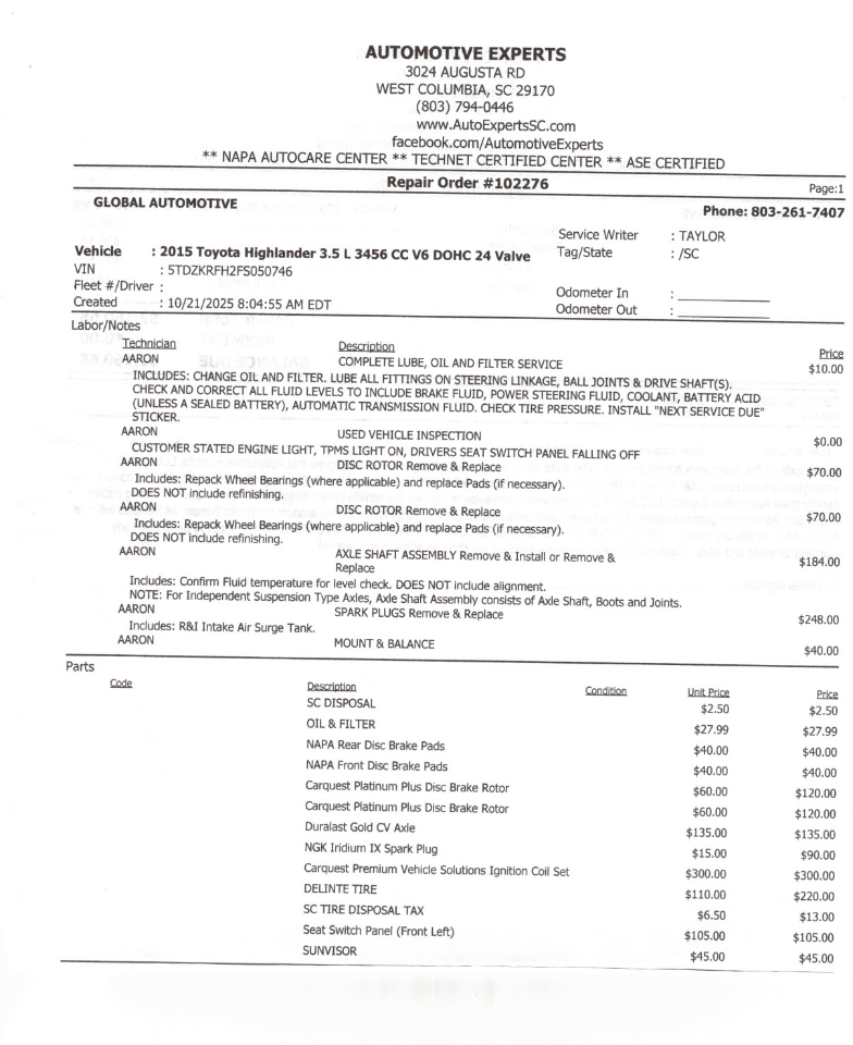 Toyota Highlander LE Plus FWD V6 2015
