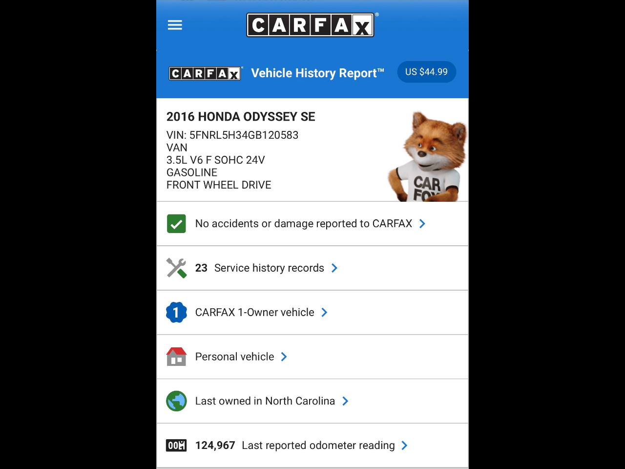 Honda Odyssey SE 2016