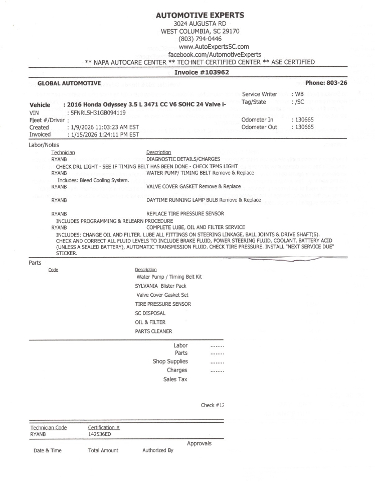 Honda Odyssey SE 2016